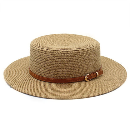 Wide Brim Flat Top Women's Spring And Summer Sun Beach Sun-proof Straw Hat