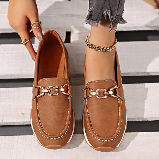 Oversized Shoes Female Metal Chain Flat Platform Casual Loafers