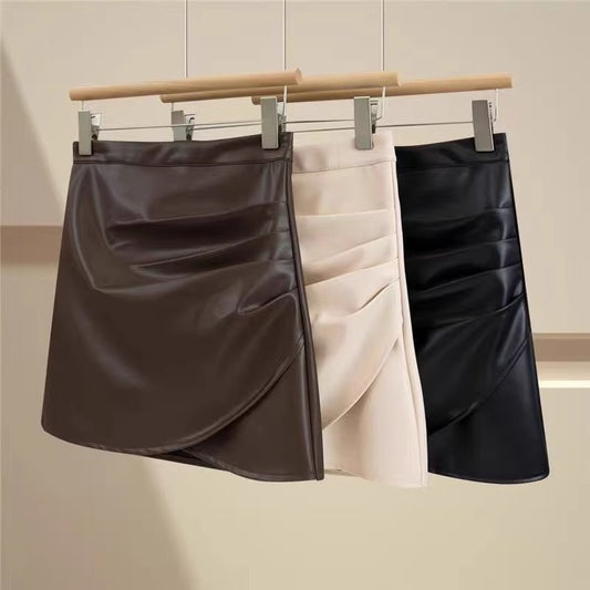 Gonna Donna Corta in PU con Volant Vita Alta Taglie Forti Primavera Autunno Inverno