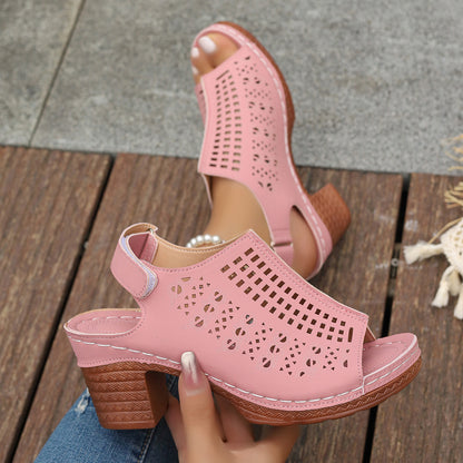 🌸 Sandali Donna Retro con Punta Aperta – Design Traforato Elegante 🌸