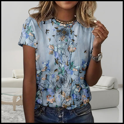 Digital Printing Loose Casual Women's Round Neck T-shirt