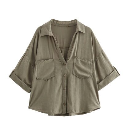 Retro Style Fashionable All-match Lapel Single Breasted Short Top