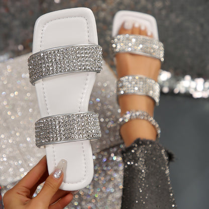 Women's Flat Plus Size Slippers Rhinestone