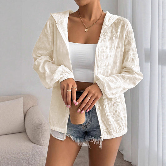Solid Color Casual Zipper Long Sleeve