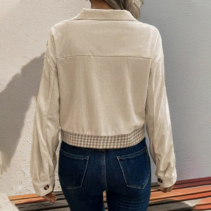 Corduroy Stitching Brushed Houndstooth Coat Women