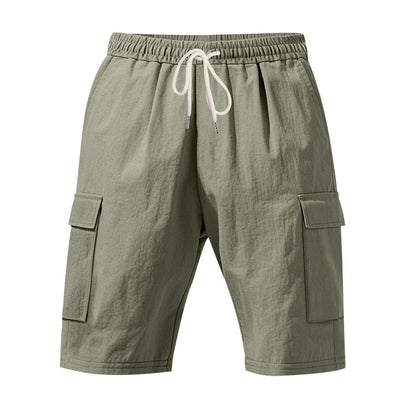 Shorts estivi da uomo in lino, larghi e traspiranti, con più tasche