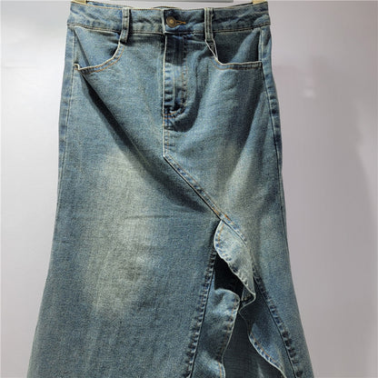 Women's American-style Retro Irregular Denim Skirt
