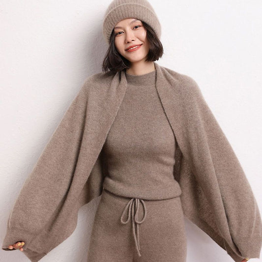 Women's Cashmere Shawl Knitting Cape Dual Purpose Scarf