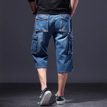 Jeans Uomo Estate Cropped Pants Mid Waist Blue Casual