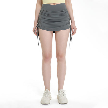 Drawstring High Top Sports Short Skirt Women's Running Anti-exposure Yoga Shorts