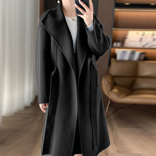 Elegant Woolen Simple Female Tie-front Top