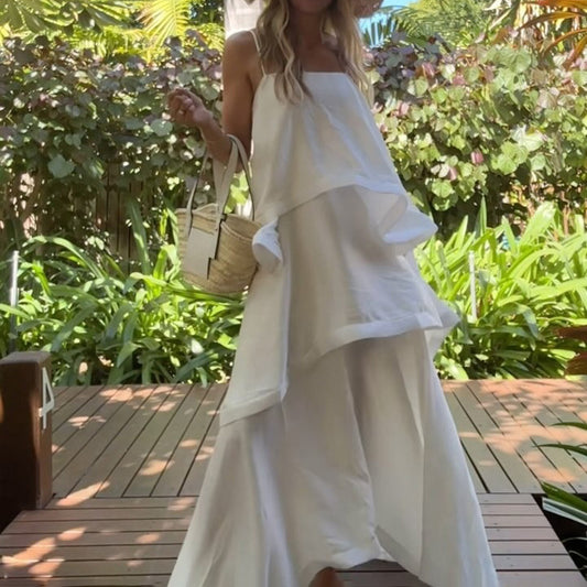 Sleeveless White Satin Drape Dress