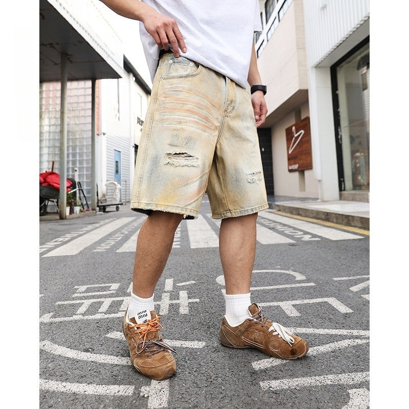 👖 Pantaloncini Uomo in Denim Strappato – Effetto Vintage e Stile Casual 👖