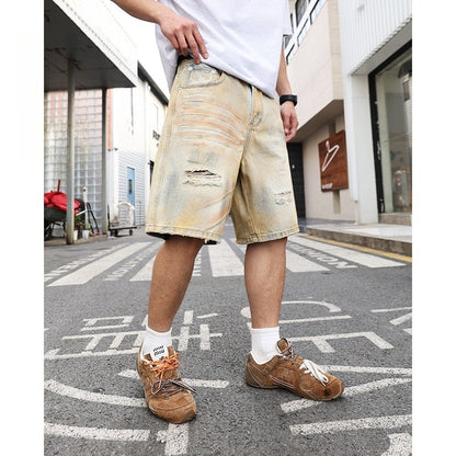 👖 Pantaloncini Uomo in Denim Strappato – Effetto Vintage e Stile Casual 👖