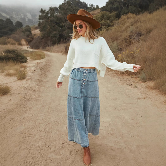Fashion Layered Stitching Women's Denim Skirt