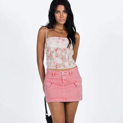 Solid Color Low Waist Denim Slim Fit Package Hip Skirt