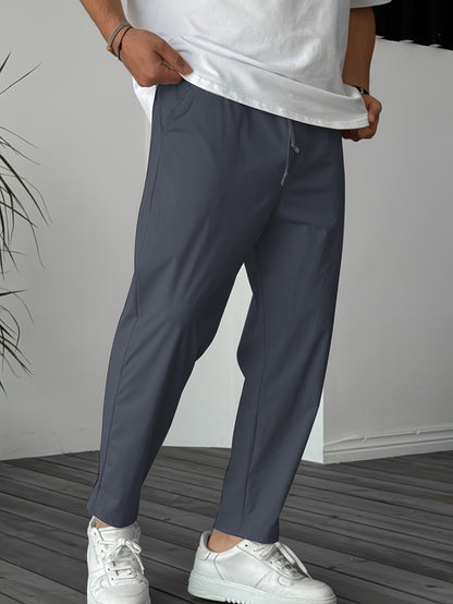 Men's Pure Color Ribbon Pocket Casual Drawstring Trousers