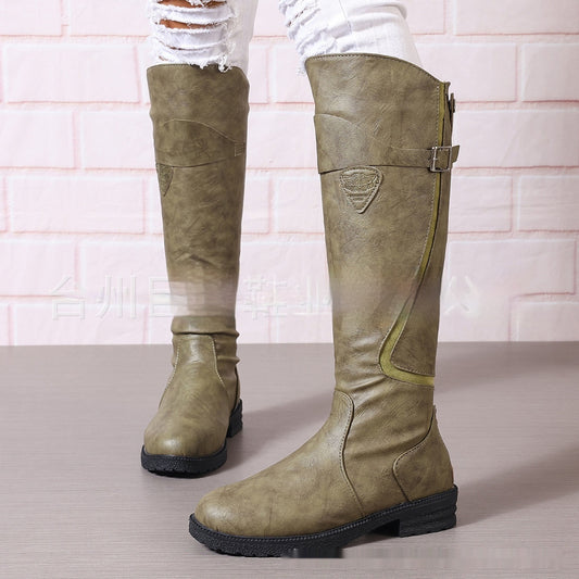 Stivali Donna Taglie Forti Gambale Alto Tacco Piatto in PU Stile Europeo – 5 Colori N.35-43