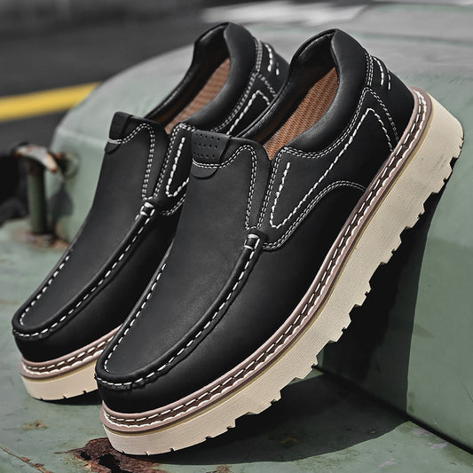Scarpe Uomo Basse Casual – Suola Spessa, Punta Tonda in Pelle
