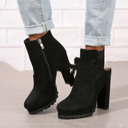 European And American Foreign Trade Plus Size Low-cut Women's High Heels Leather Boots