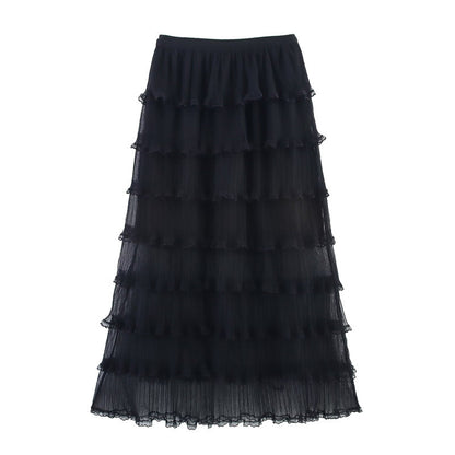Lace Pleated Net Yarn Cake Skirt