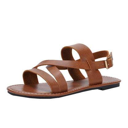Round Toe Solid Color Ankle-strap Buckle Plus Size Women's Shoes