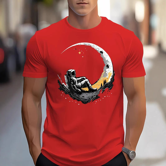Astronaut Moon Moon Print Polyester T-shirt