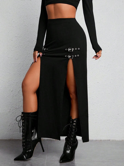 Street Slim-fit Sheath High Slit Skirt