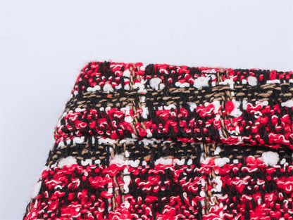 Women's Versatile Pearl Button Coarse Floral Plaid Half Skirt