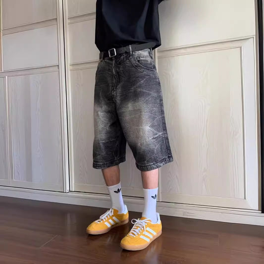 Pantaloncini Uomo in Denim – Shorts Casual Larghi Stile Cowboy Retrò, Taglio Dritto