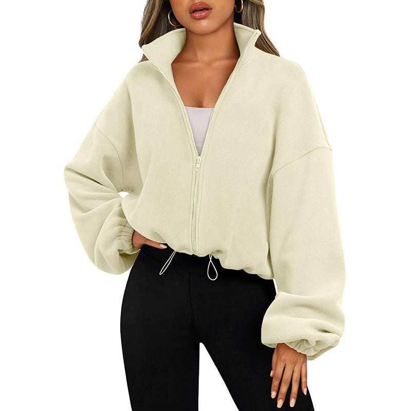 Women's Solid Color With Fur Sports Zipper Coat