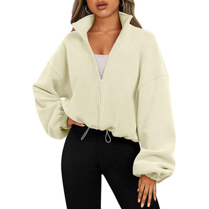 Women's Solid Color With Fur Sports Zipper Coat