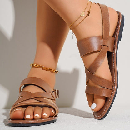 Round Toe Solid Color Ankle-strap Buckle Plus Size Women's Shoes