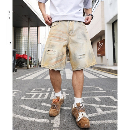 👖 Pantaloncini Uomo in Denim Strappato – Effetto Vintage e Stile Casual 👖