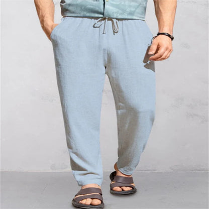 Men's Linen Breathable Outdoor Pants Loose Drawstring Pants Comfortable Casual Pants