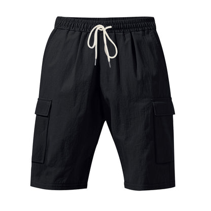 Shorts estivi da uomo in lino, larghi e traspiranti, con più tasche