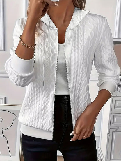Women's Long-sleeved Knitted Zipper Hooded Jacket