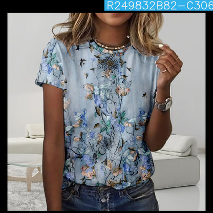 Digital Printing Loose Casual Women's Round Neck T-shirt