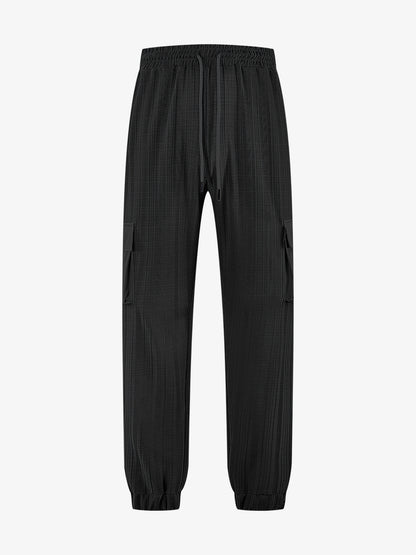 Loose Breathable Micro Elastic Lace-up Imitation Linen Plaid Men's Casual Pants Overalls