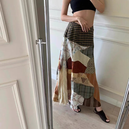 Women's Skirt Vacation Style Artistic Stitching Long Wild Skirt