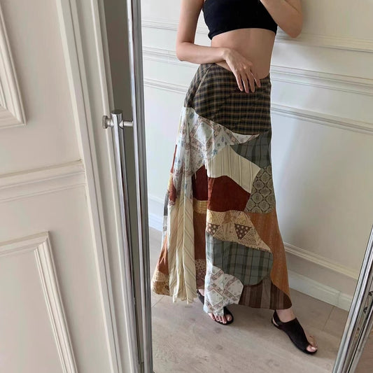 Women's Skirt Vacation Style Artistic Stitching Long Wild Skirt
