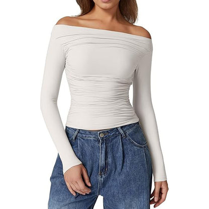 European And American Women's Clothing Top Off-shoulder Long Sleeve T-shirt