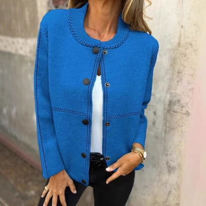 Striped Loose Round Neck Button Long Sleeve Versatile Sweater Coat