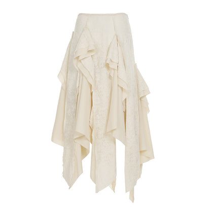 Desert Wind Wandering Stitching Lace Irregular Skirt Fashion Low Waist Large Swing Dress