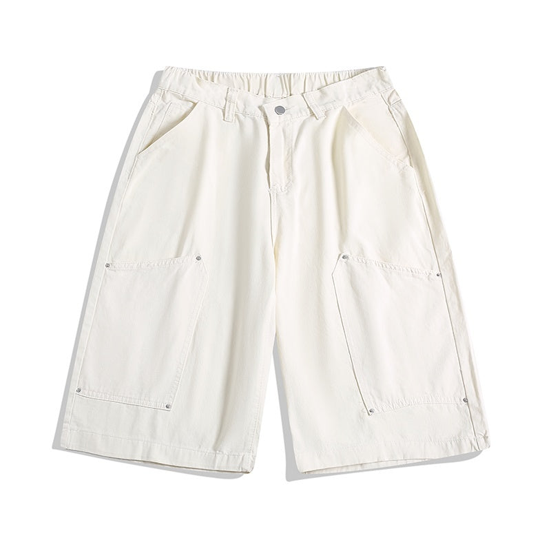 Workwear Rivet Shorts a Gamba Larga – Casual Loose, Vita Media