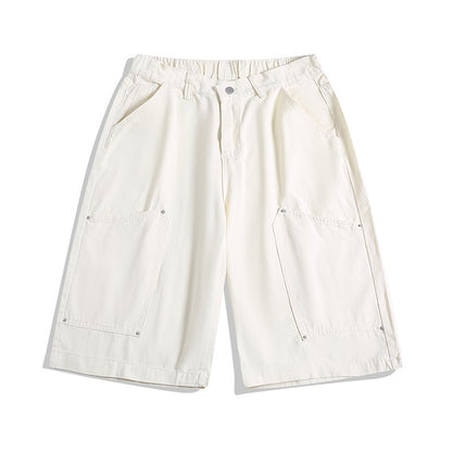 Workwear Rivet Shorts a Gamba Larga – Casual Loose, Vita Media