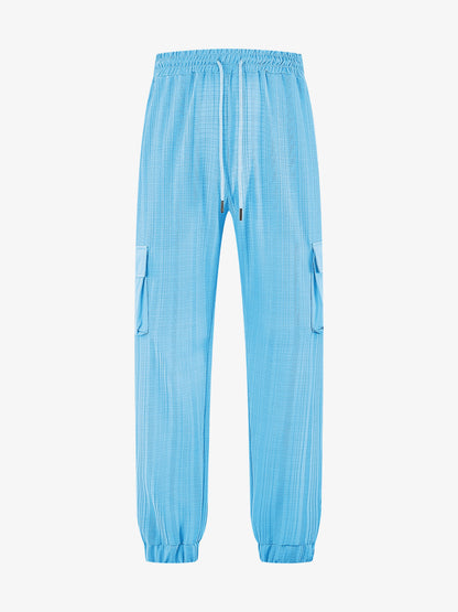 Loose Breathable Micro Elastic Lace-up Imitation Linen Plaid Men's Casual Pants Overalls