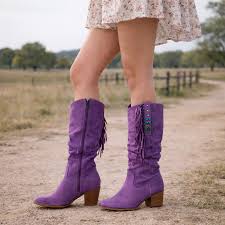 Stivali Donna Taglie Forti Sopra il Ginocchio Tacco Grosso con Nappine Zip Laterale – Viola N.34-43