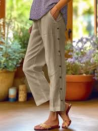 Pantaloni Donna Cotone Slim con Lacci e Tasche Casual
