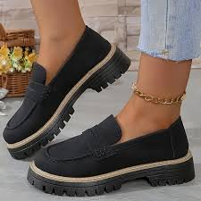 Scarpe da donna stile britannico – mocassini retrò color block con suola spessa